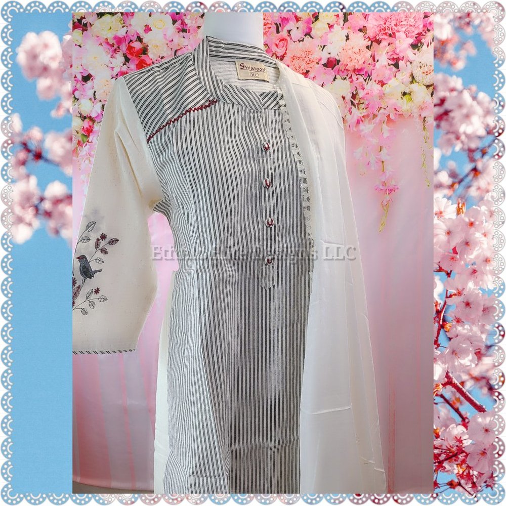 New off-White Kurta floral Palazzo Set -Indian Straight Kurti Set SIZE M